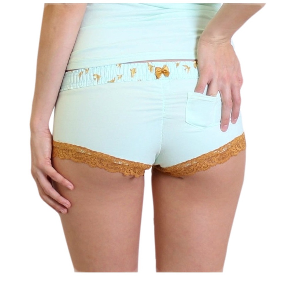 Chic FOXERS Women's Boyshorts with Lace Trim - Gold and Mint - Picture 2 of 5
